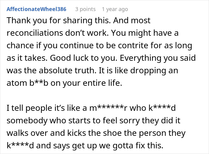 Reddit user shares harsh lesson about cheating, regret, and lack of sympathy in a personal life story.