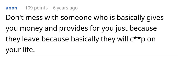 Comment about consequences of betrayal by an army wife while husband is deployed, involving revenge and karma.