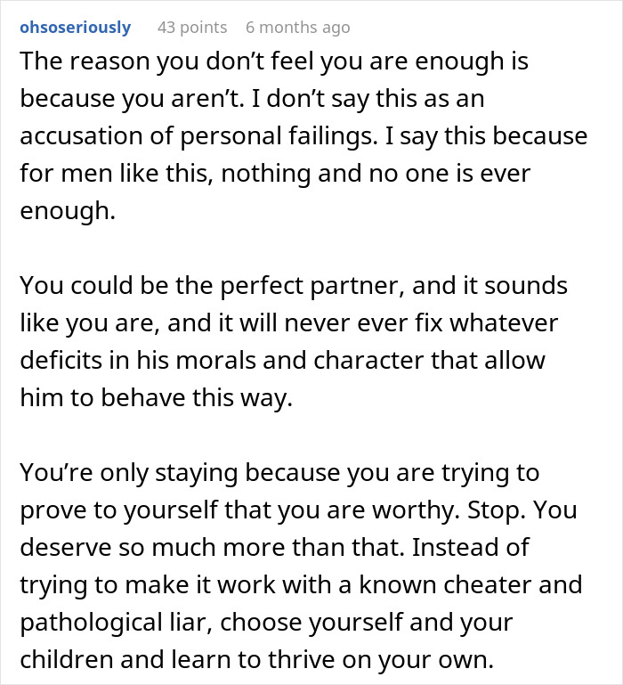 Comment discussing effects of borderline predatory behavior and emotional impact on a wife in a troubled relationship. Comment discussing effects of borderline predatory behavior and emotional impact on a wife in a troubled relationship.