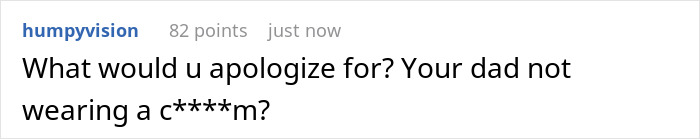A comment from 'humpyvision' asking about apologizing for a dad not wearing a c***m, relates to pregnant GF discussions.