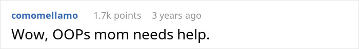 Screenshot of a Reddit comment reading "Wow, OOPs mom needs help" in a discussion about friendship and betrayal.