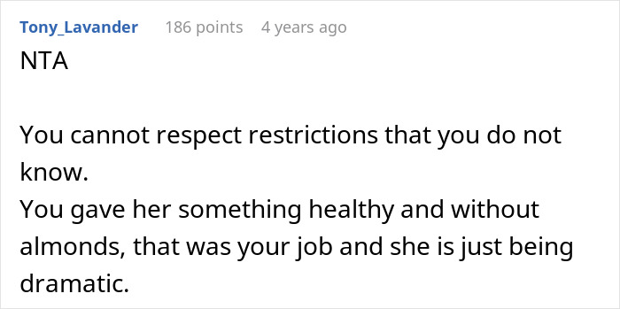 Reddit comment: NTA for babysitter feeding a child while Trying To Transition Her Son Into Vegan, unaware of all restrictions.