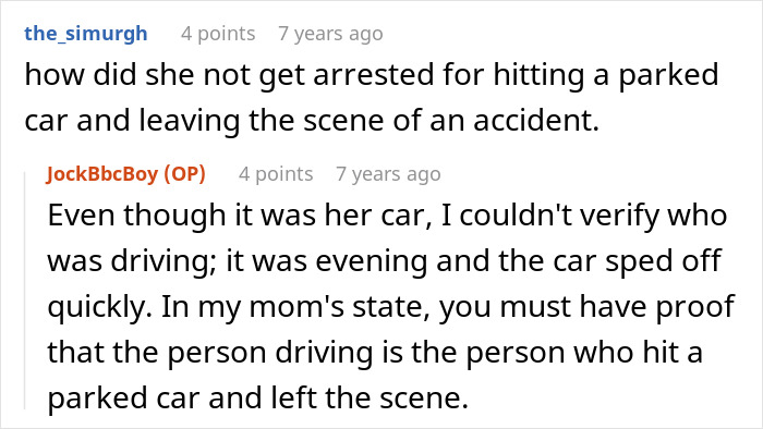 Commenters discuss a woman damaging a guy's car, the hit-and-run, and legal proof needed for arrest.