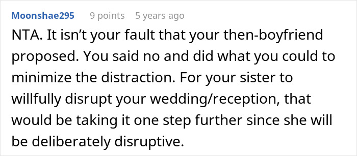 Comment about woman worried her sister might sabotage her wedding due to past incident and considering uninviting her.