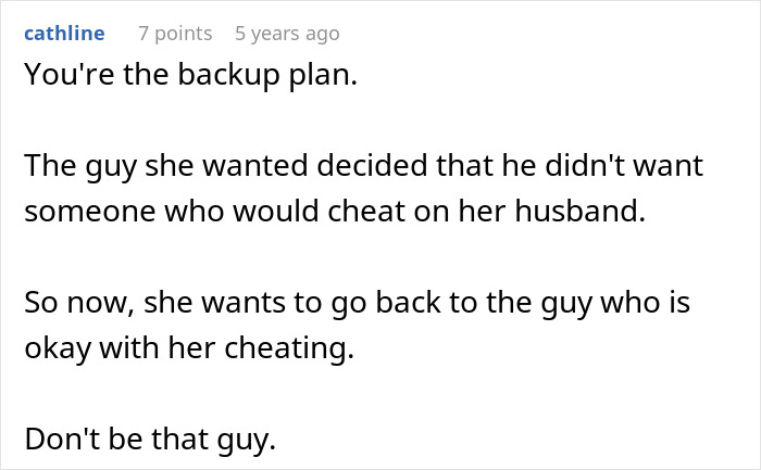 A comment thread discussing a woman ruining her marriage by cheating, now begging her husband to cancel the divorce.