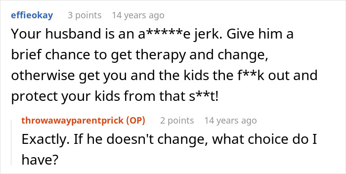 Alt text: Online conversation showing a mom discussing her awesome husband who is a jerk to their kids and seeking advice. Alt text: Online conversation showing a mom discussing her awesome husband who is a jerk to their kids and seeking advice.