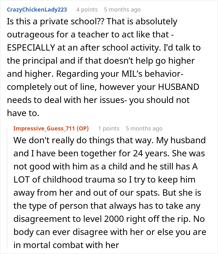 Alt text: Online discussion about a teacher grabbing kids in front of a mom and the controversy that followed