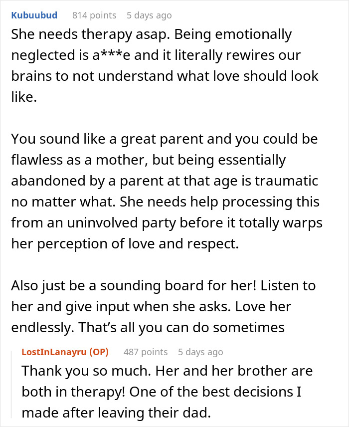 Comments discussing a teen confronting dad after he forgot her birthday and its emotional impact on her wellbeing and family. Comments discussing a teen confronting dad after he forgot her birthday and its emotional impact on her wellbeing and family.