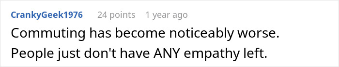 Screenshot of a social media comment expressing frustration about worsening commute and lack of empathy after WFH was canceled. Screenshot of a social media comment expressing frustration about worsening commute and lack of empathy after WFH was canceled.