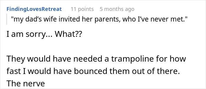 A screenshot of text expressing shock and anger over strangers at a wedding table, highlighting entitlement.