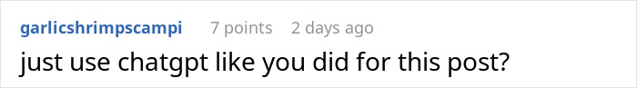 Screenshot of a Reddit comment suggesting to use ChatGPT for creating the post content about sabotage at work.