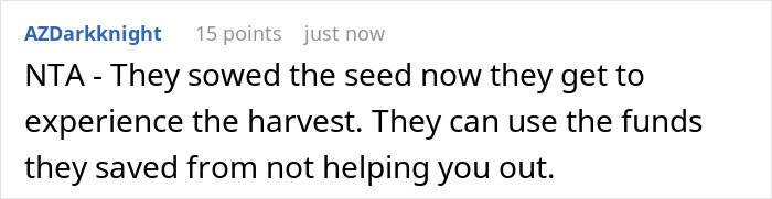 Screenshot of an online comment discussing consequences of pushing a son to be independent at 18 and later lack of support.