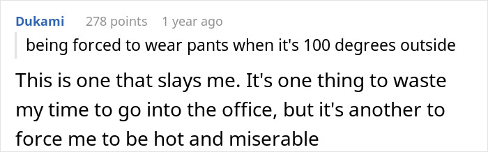 Screenshot of an online comment about the struggle of commuting after work from home was canceled. Screenshot of an online comment about the struggle of commuting after work from home was canceled.