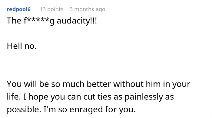 Comment expressing outrage at a delusional husband asking wife to raise his affair child, offering support to the wife. Comment expressing outrage at a delusional husband asking wife to raise his affair child, offering support to the wife.