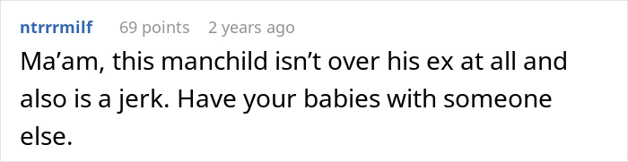 Reddit comment suggesting an ex has a baby bump with someone else, adding to the divorce papers drama.