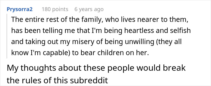 Screenshot of a Reddit comment about family tensions involving adoption and disputes over motherhood roles. Screenshot of a Reddit comment about family tensions involving adoption and disputes over motherhood roles.