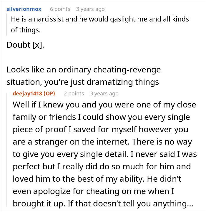 Reddit discussion about boyfriend planning to leave girlfriend, involving cheating, revenge, and emotional confrontation.