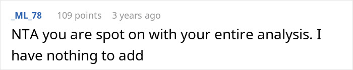 A comment agreeing with the woman who refused to split the mortgage 50/50, supporting her stance on the deed.