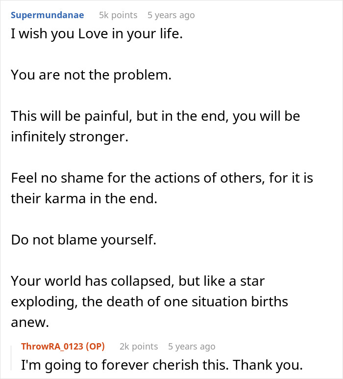 Reddit text post offering emotional support and strength after a guy moves out to save marriage with an unexpected bedroom twist.