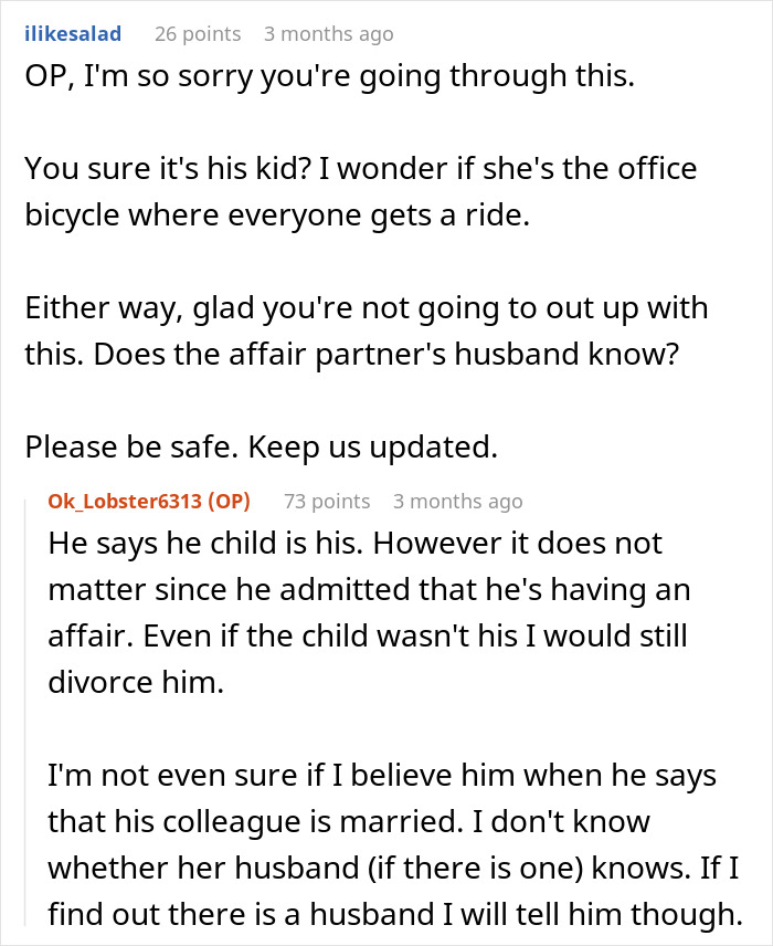 Reddit conversation highlighting a delusional husband asking wife to raise his affair child and her response. Reddit conversation highlighting a delusional husband asking wife to raise his affair child and her response.
