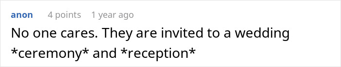A comment reassuring a panicking bride: Guests care about the wedding ceremony and reception, not legal marriage timing.