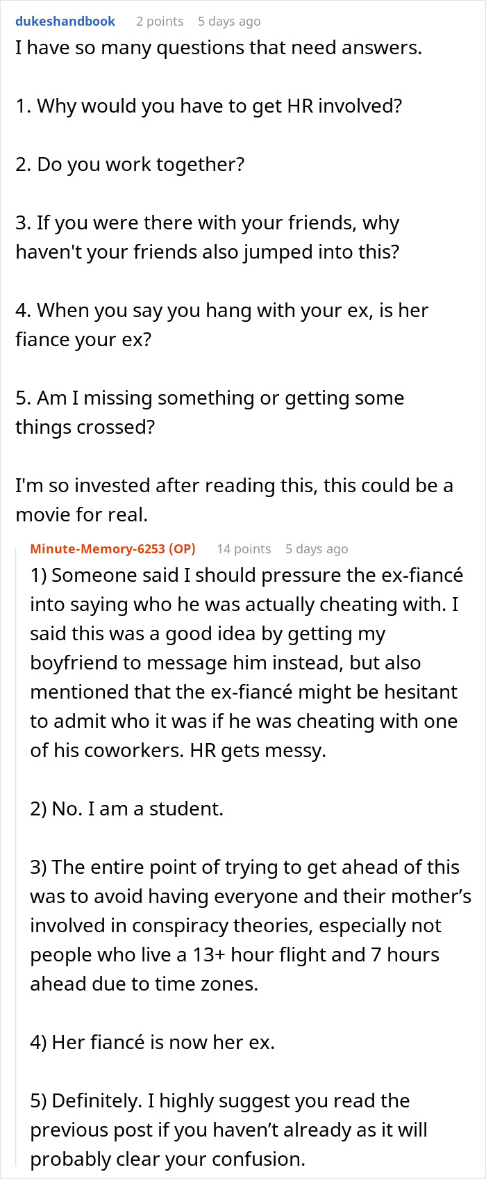 Woman accused of sleeping with sister&rsquo;s fianc&eacute; discusses family conflict and misunderstandings in online conversation.