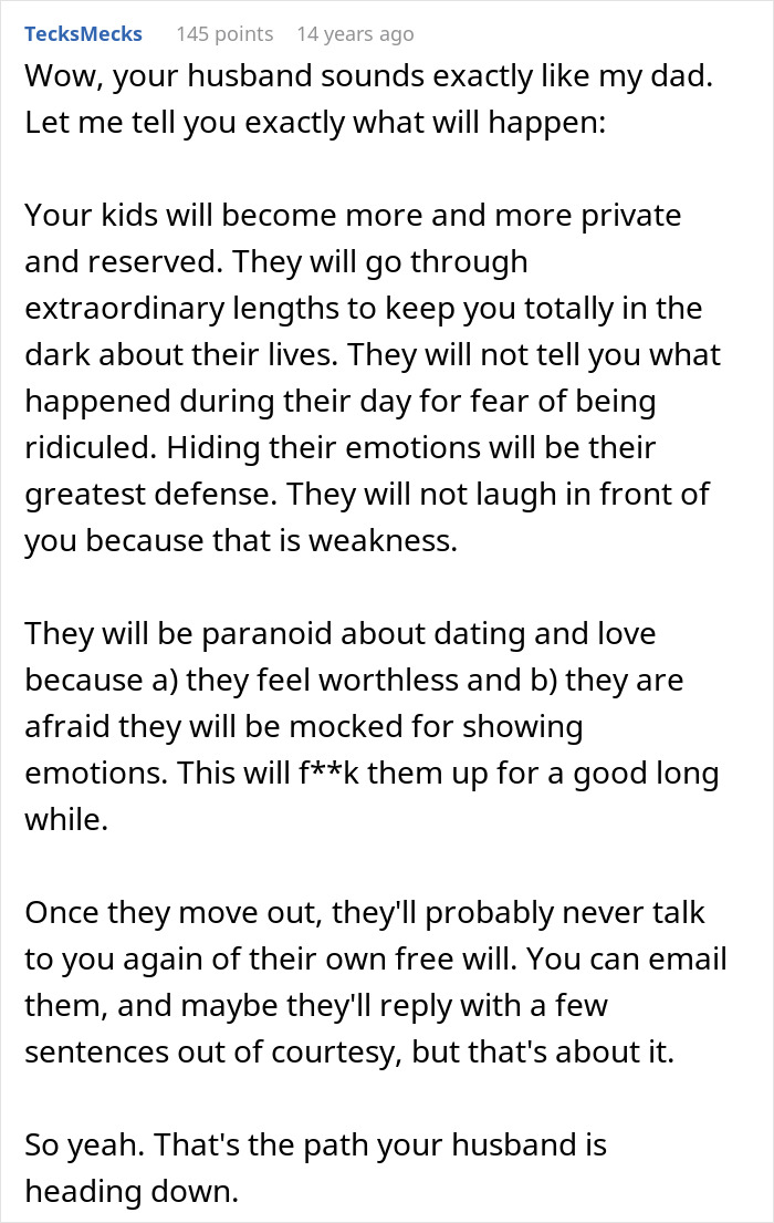 Comment discussing how a husband is awesome to his wife but a complete jerk to their kids, affecting family dynamics. Comment discussing how a husband is awesome to his wife but a complete jerk to their kids, affecting family dynamics.