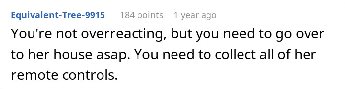 A screenshot of a Reddit comment advising to collect remote controls, related to a MIL changing a house.