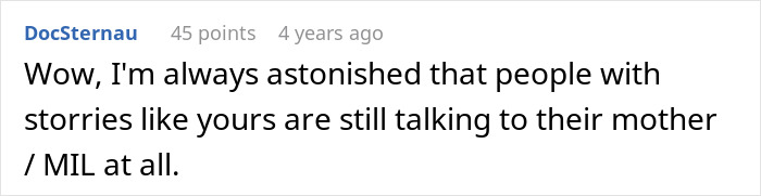 Comment on toxic MIL refusing to leave daughter&rsquo;s home, claiming son-in-law owes her lifelong housing.
