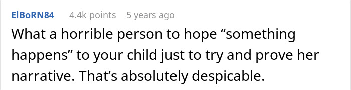 Comment expressing anger about a mom&rsquo;s creepy behavior hoping harm on her baby to prove a narrative.