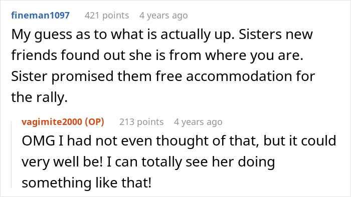 Entitled Sister Doesn’t Get A Free Airbnb Stay During Peak Season, Then Demands $300 To “House Sit” Entitled Sister Doesn’t Get A Free Airbnb Stay During Peak Season, Then Demands $300 To “House Sit”