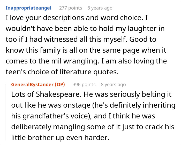 Screenshot of a social media post discussing a family's response to a MIL using her emergency key to drop in unannounced.