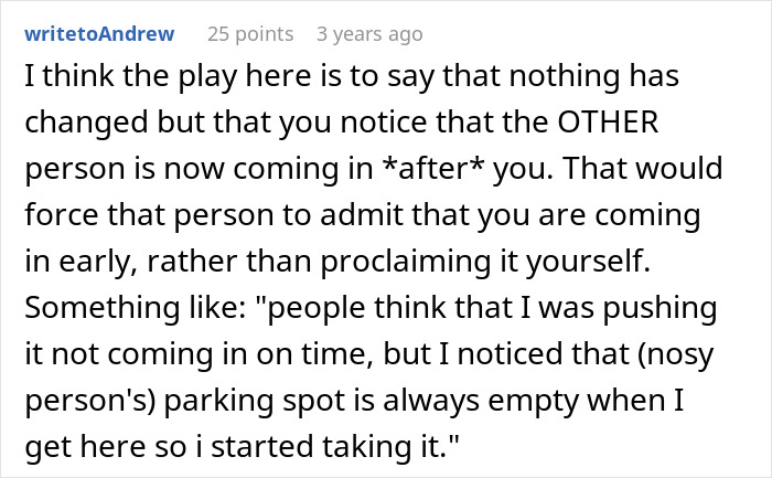 Screenshot of a Reddit comment explaining an employee&rsquo;s clever revenge on a colleague who exposed their late arrival.