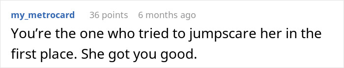 Text comment on a white background discussing a dad&rsquo;s jump scare involving his 5-year-old daughter possibly being a psychopath.