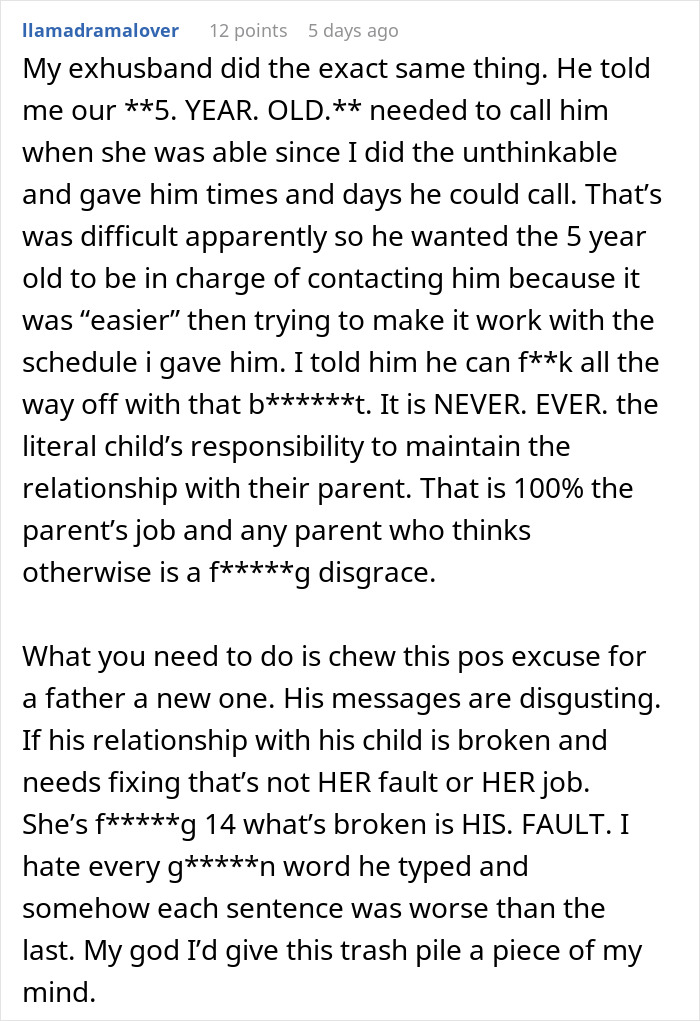 Screenshot of a Reddit comment criticizing a father's neglect and broken relationship with his child after forgetting her birthday. Screenshot of a Reddit comment criticizing a father's neglect and broken relationship with his child after forgetting her birthday.
