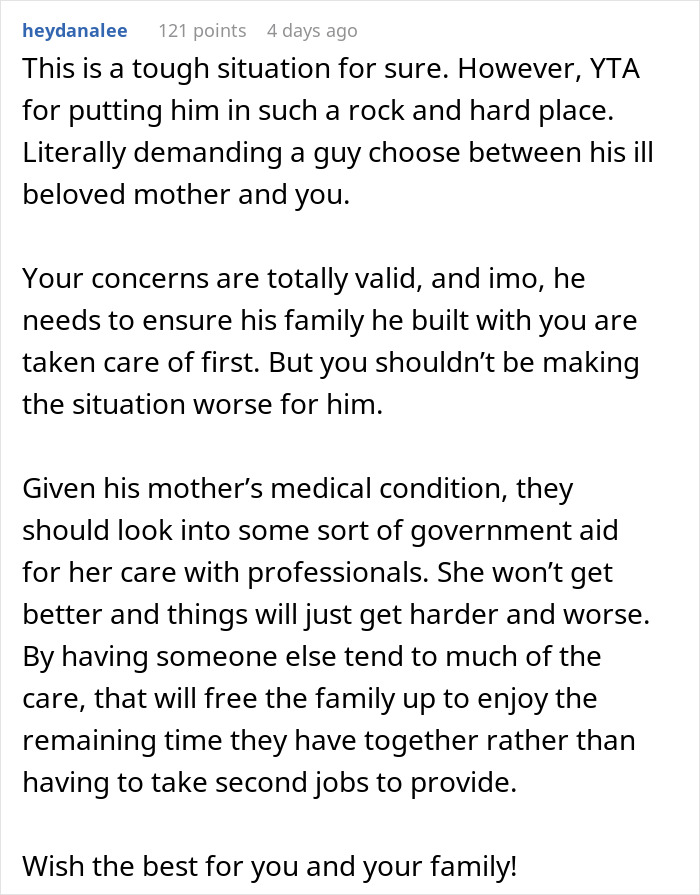 Woman Threatens Divorce If Husband Financially Contributes To His Mother's Care: "Told Him That Is Nuts"