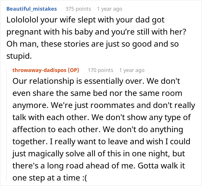 A Reddit post showing a man whose world shatters after learning about a double betrayal by his wife and dad.