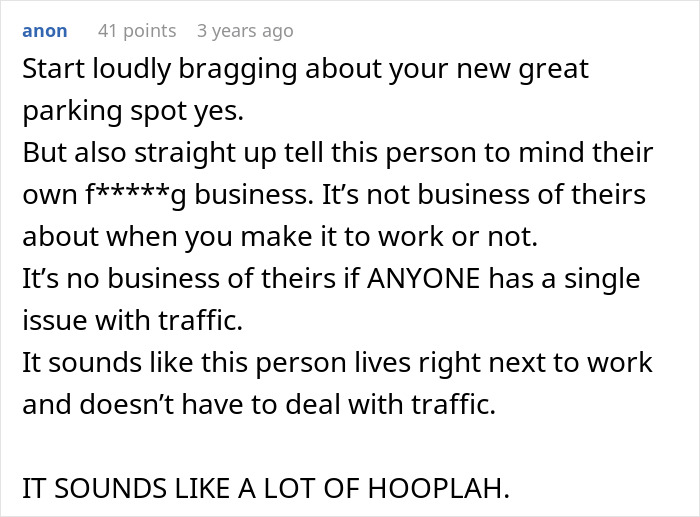 Screenshot of a social media comment discussing employee revenge on a colleague for exposing their lateness.