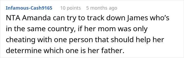 User comment discussing a confusing and wild family dynamic involving DNA tests and child support disputes.