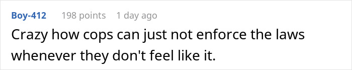 Screenshot of a Reddit comment discussing frustration about police not enforcing laws in a dispute involving a man and a friend&rsquo;s girlfriend.