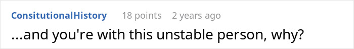 A user comment questioning a relationship with an unstable person amidst a divorce papers scenario involving a baby bump.
