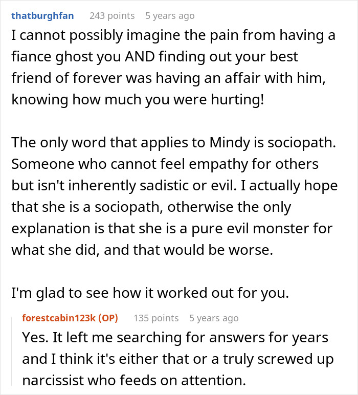 Comments discussing a woman accused of cheating and scamming, revealing emotional pain and betrayal by a best friend.