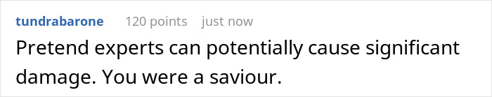 Text post saying pretend experts can potentially cause significant damage, addressing a man playing expert at dinner party.