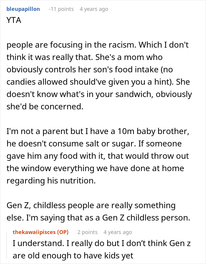 Reddit comments debating a mother's control of her son's diet, related to trying to Transition Her Son Into Vegan.