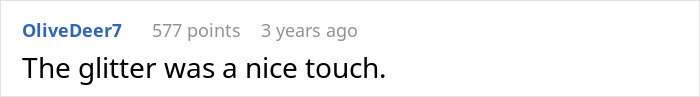 User comment praising the use of glitter in revenge