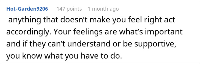 Text comment from Hot-Garden9206 about ending relationships when feelings are not supported, reflecting liberation and emotional strength.