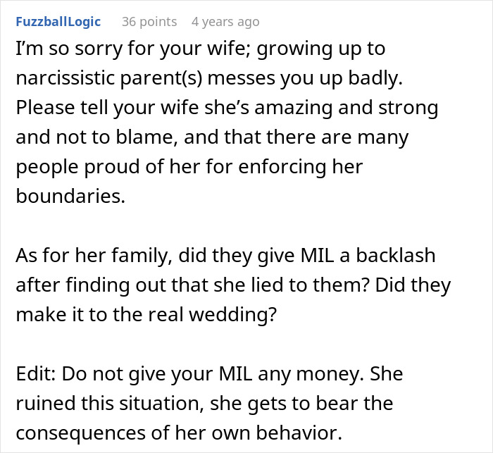 Comment discussing toxic MIL refusing to leave daughter&rsquo;s home and issues with housing and boundaries enforcement.