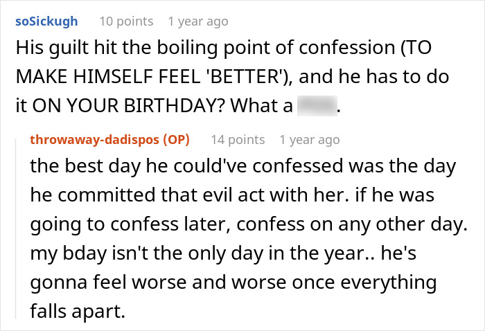 A Reddit thread discussing a man's world shattered by a double betrayal. Users comment on his dad's confession about his wife.