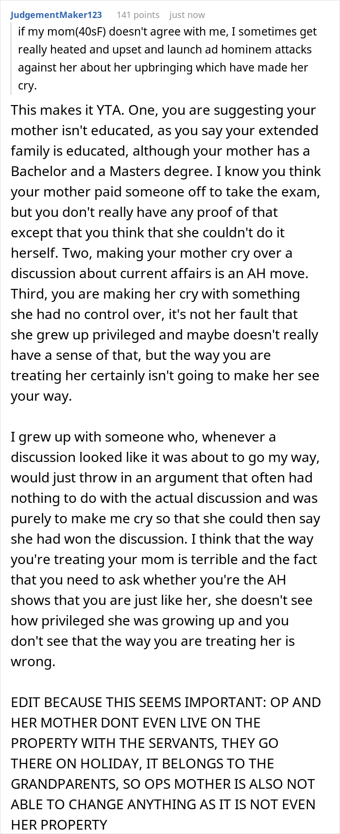 Wealthy mom calls house help family but forces them to stay in shed, teen confronts her hypocrisy about treatment and respect.