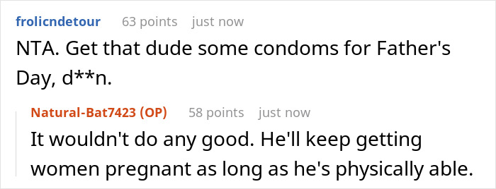 A Reddit post showing a comment about a pregnant GF and a BF's 17YO, with a response highlighting issues.